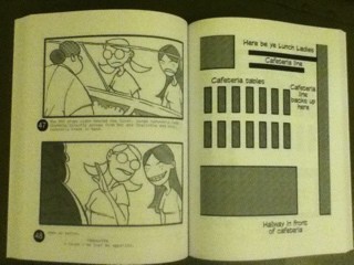 Photo of storyboard pages in "26 Screenplays for Independent Filmmakers"